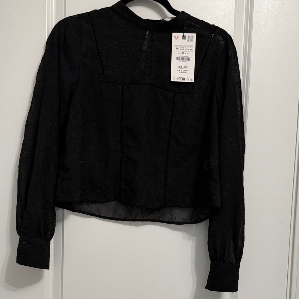 Zara Black Lace Women's Blouse - Medium - NWT